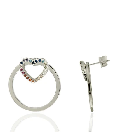 Pendientes Algecor Mujer Círculo y corazón Calado Plata y Circonitas Multicolor CPE0946-RD