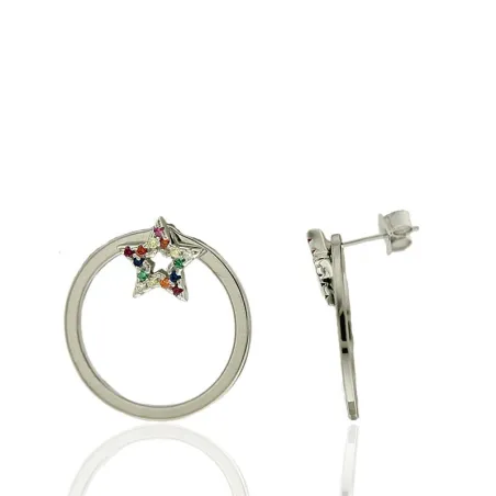 Pendientes Algecor Mujer Círculo y Estrella Calada Plata y Circonitas Multicolor CPE0945-RD