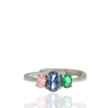 Anillo Algecor Mujer Plata Baño Rodio y Circonitas Azul, Verde y Rosa CSO0289-RD
