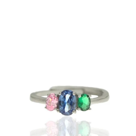 Anillo Algecor Mujer Plata Baño Rodio y Circonitas Azul, Verde y Rosa CSO0289-RD