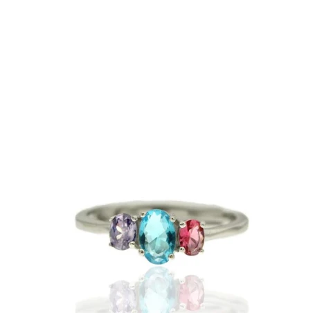 Anillo Algecor Mujer Plata Baño Rodio y Circonitas Morada, Turquesa y Fucsia CSO0290-RD