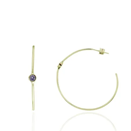 Pendientes Algecor Mujer Aro Plata Baño Oro y Circonita Morada CPA0067-DO-MO