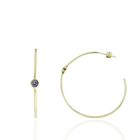 Pendientes Algecor Mujer Aro Plata Baño Oro y Circonita Morada CPA0067-DO-MO