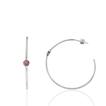 Pendientes Algecor Mujer Aro Plata Baño Rodio y Circonita Fucsia CPA0067-RD-FU