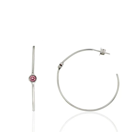 Pendientes Algecor Mujer Aro Plata Baño Rodio y Circonita Fucsia CPA0067-RD-FU