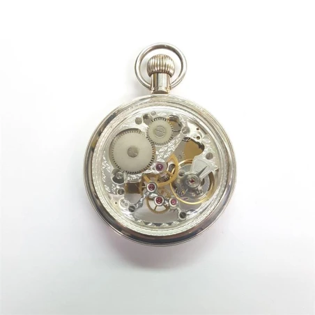 Reloj plata mecanico esqueleto fondo transparente, 48 mm. marca Justina