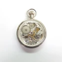 Reloj plata mecanico esqueleto fondo transparente, 48 mm. marca Justina