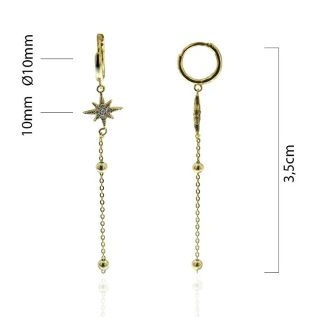 Pendientes Algecor Mujer Plata Baño Oro Aro, Estrella y Cadena CPA0168-DO