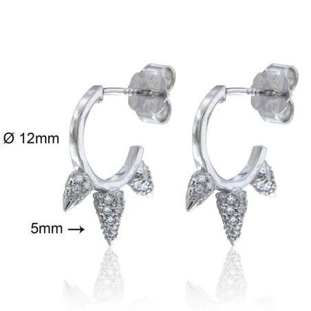 Pendientes Algecor Plata Baño Rodio Argolla y 3 Pinchos Circonitas CPA0186-RD-BL