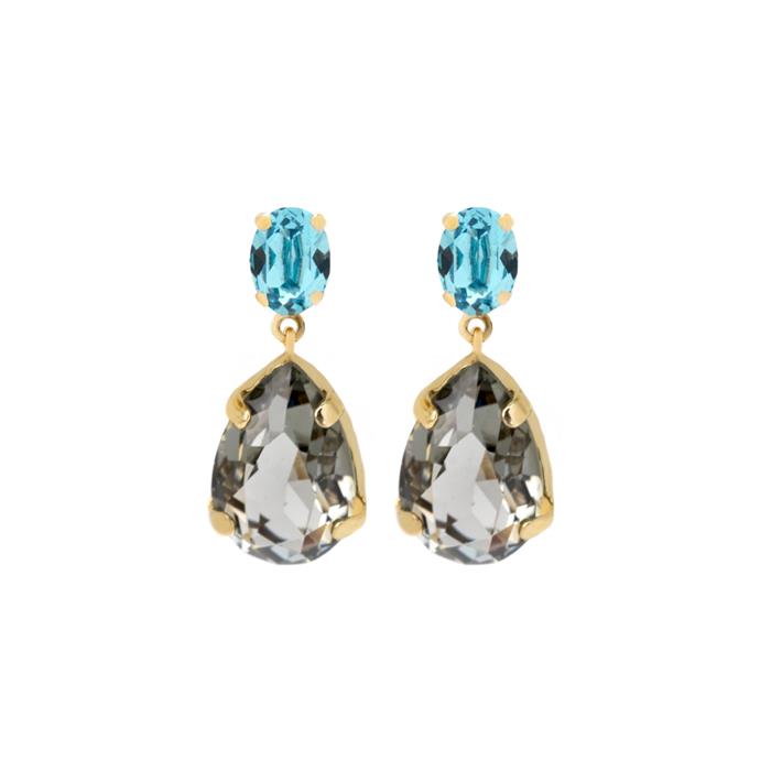Pendientes Victoria Cruz Louis Mujer Plata Baño Oro y Cristal Swarovski Aquamarina y Gris A3618-03DT
