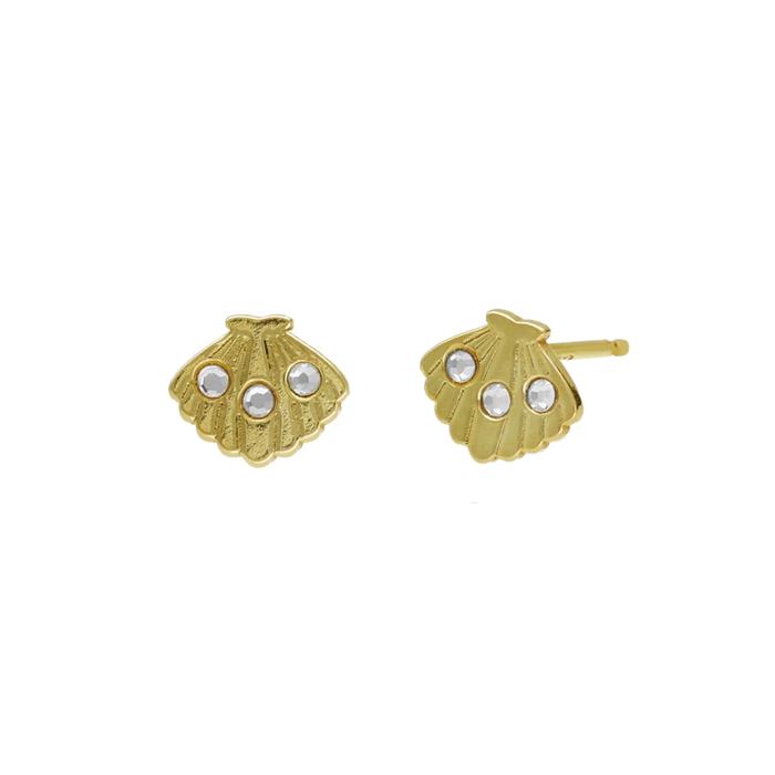 Pendientes Victoria Cruz Ocean Mujer Concha Plata Baño Oro y Cristal Swarovski blanco A4014-07DT