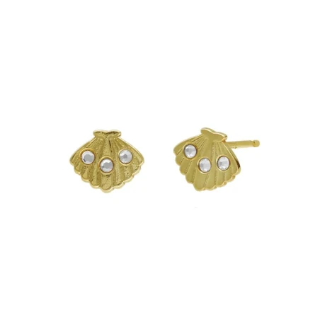 Pendientes Victoria Cruz Ocean Mujer Concha Plata Baño Oro y Cristal Swarovski blanco A4014-07DT