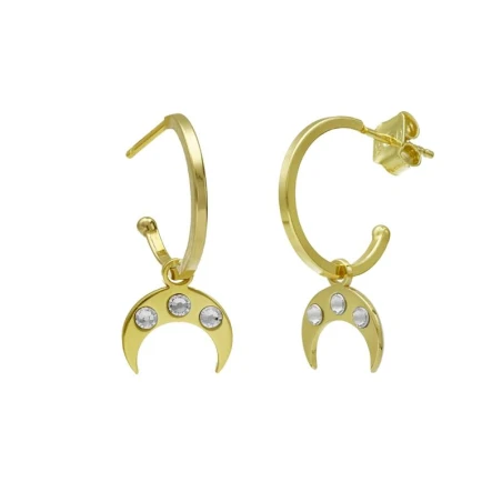 Pendientes Victoria Cruz Provenza Mujer Luna Plata Baño Oro y Cristal blanco Swarovski A4007-07DT