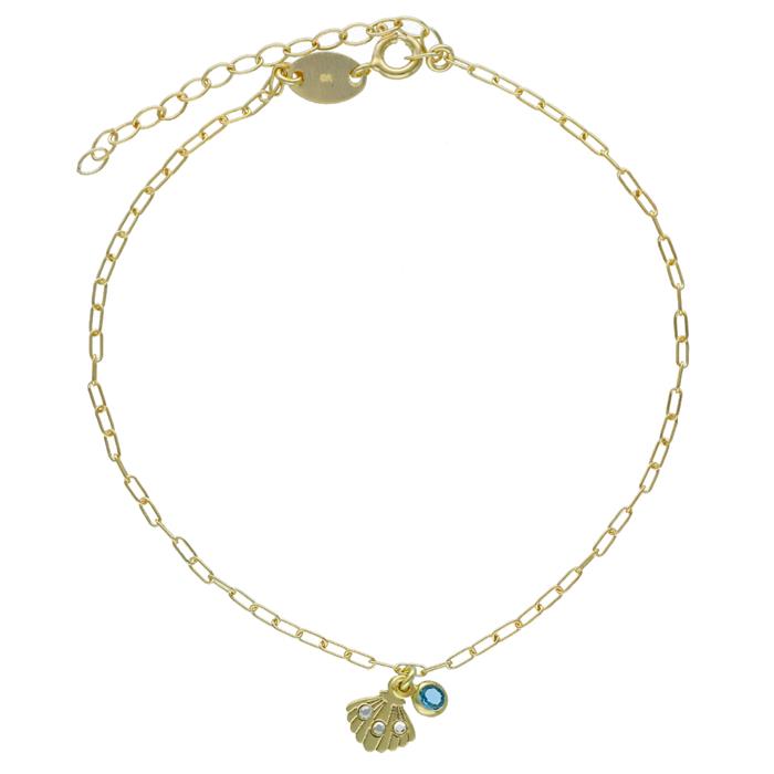 Tobillera Victoria Cruz Ocean Mujer Concha Plata Baño Oro y Cristal Swarovski Aquamarina A4027-10DB