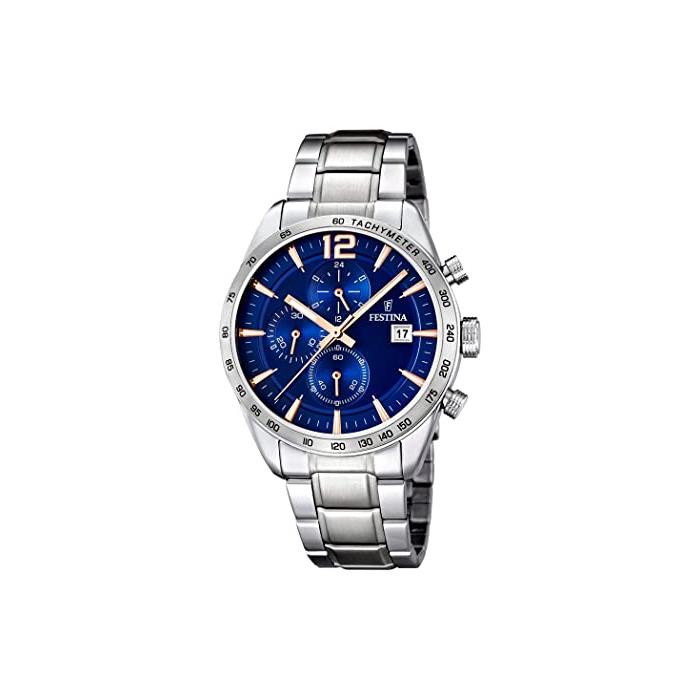 Reloj Festina Timeless Hombre Plateado y Azul Cronógrafo F16759/5