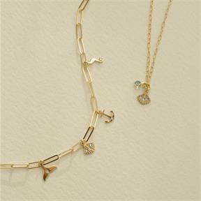 Gargantilla Victoria Cruz Ocean Mujer Concha Plata Baño Oro y Cristal Swarovski Blanco y Aquamarina A4021-10DG 2