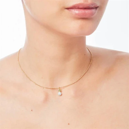 Gargantilla Victoria Cruz Amalia Mujer Plata Baño Oro, Perla y Cristal Swarovski Peridoto A3947-14DG