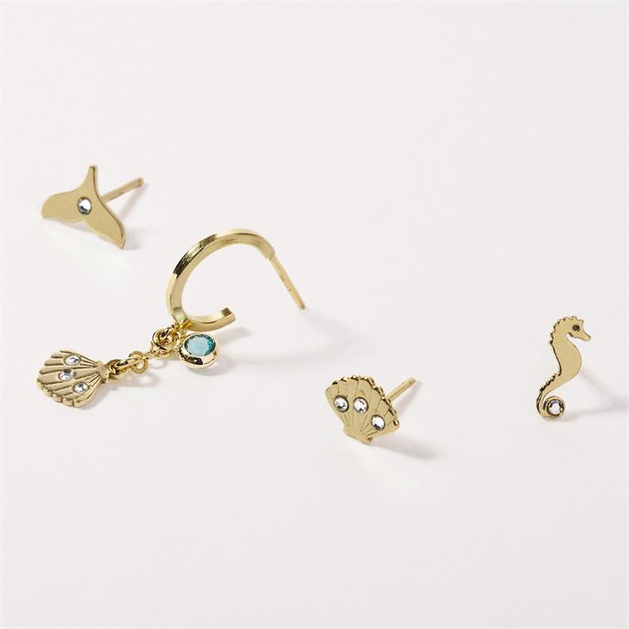 Pendientes Victoria Cruz Ocean Mujer Concha Plata Baño Oro y Cristal Swarovski blanco A4014-07DT