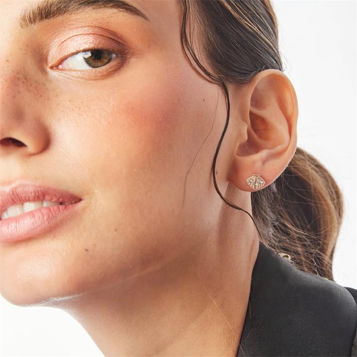 Pendientes Victoria Cruz Ocean Mujer Concha Plata Baño Oro y Cristal Swarovski blanco A4014-07DT