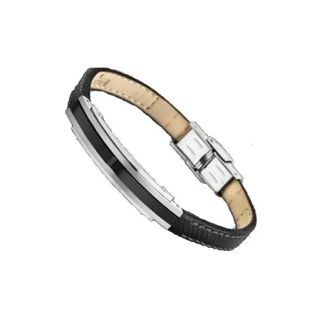 Pulsera Lotus Style Urban Man Hombre Piel Negra y Acero Inoxidable LS1809-2/4