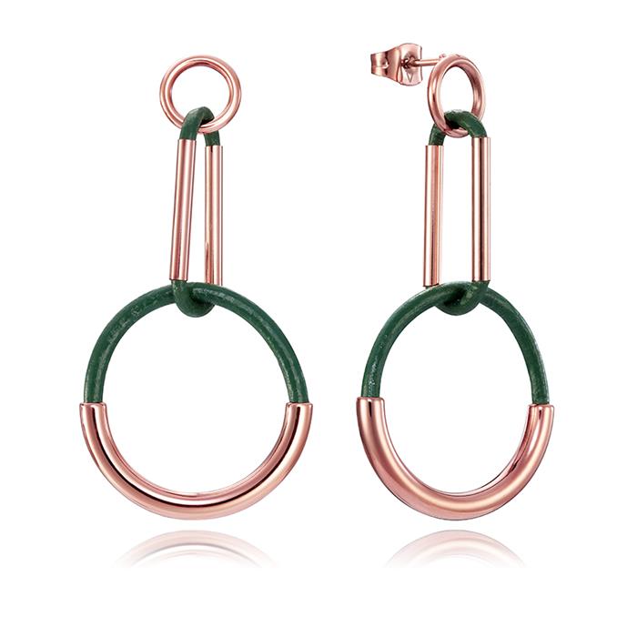 Pendientes Viceroy Fashion Kiss Mujer Acero Baño Rosado y Piel Verde 75138E01012