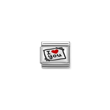 Composable CL PLACAS OXIDADAS en acero, esmalte y plata 925 Nota I Love You
