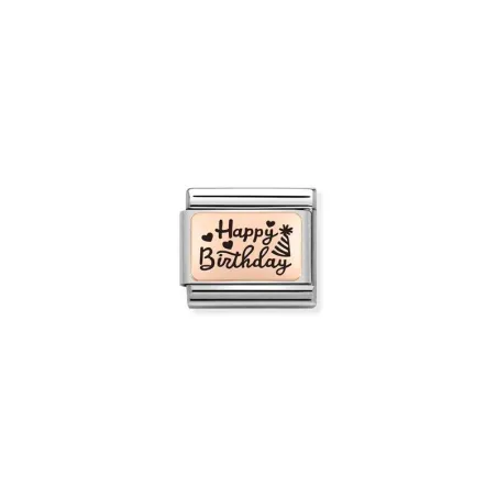 Composable Classic PLACAS (IC) en acero y oro 375 Happy Birthday cursiva