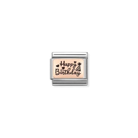 Composable Classic PLACAS (IC) en acero y oro 375 Happy Birthday cursiva