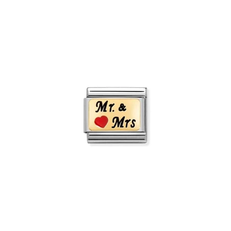 Composable Classic PLACAS acero, esmalte y oro 18k Mr y Mrs con CORAZON
