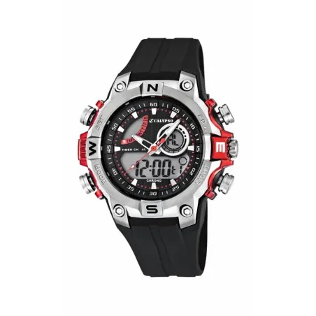 Reloj Calypso Digital Hombre Negro, Plateado y Rojo K5586/1