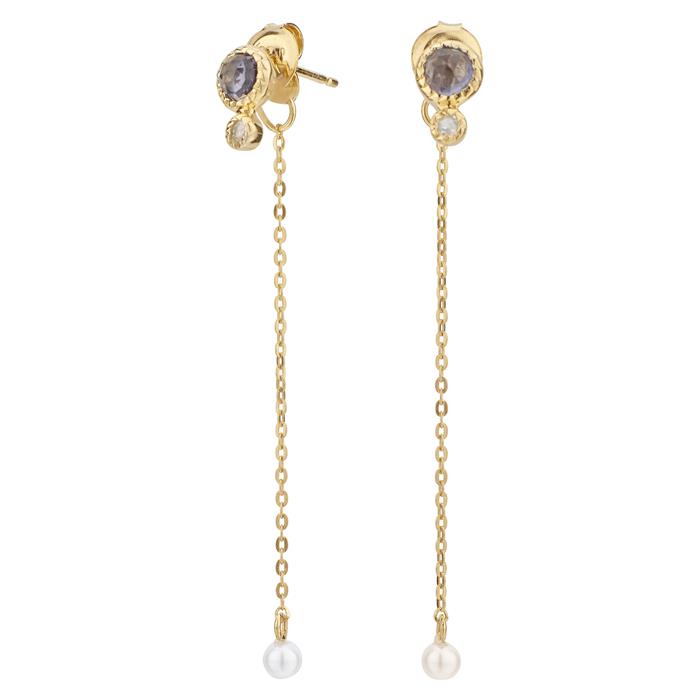 Pendientes Itemporality Mujer Cadena Plata Baño Oro, Piedra Luna, Iolita y Perla SEA-210-134-UU