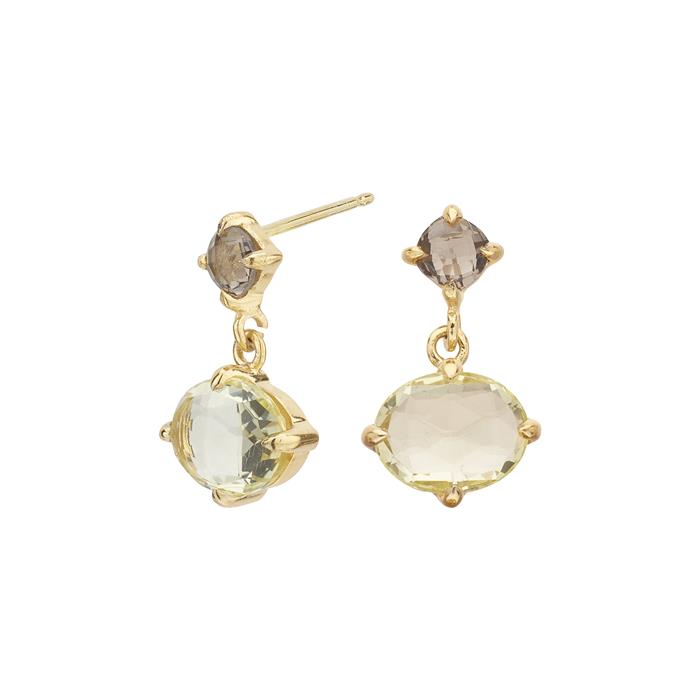 Pendientes Itemporality Mujer Plata Baño Oro, Cuarzo ahumado y Cuarzo Limón SEA-210-137-UU