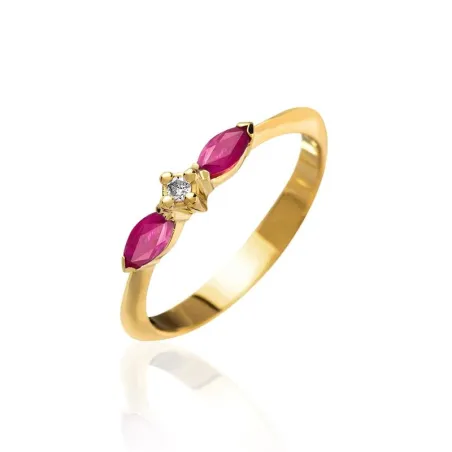 Anillo Mon Petit Diamant Trova Mujer Plata Baño Oro, Rubíes y Diamante SOR001