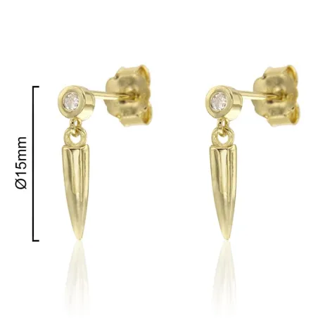 Pendientes Algecor Mujer Chatón y Cono Plata Baño Oro y Circonita Blanca CPE1230-DO