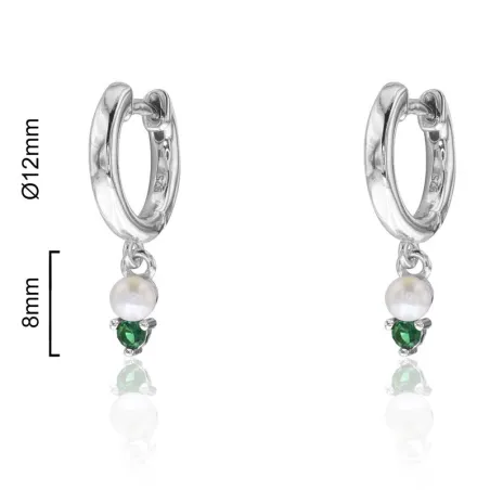 Pendientes Algecor Mujer Plata Baño Rodio, Perla y Circonita Verde CPA0295-RD-VE