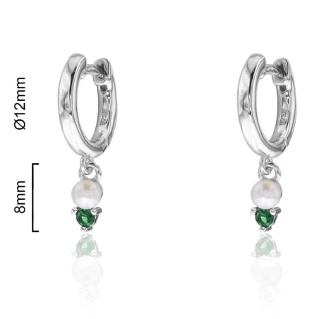 Pendientes Algecor Mujer Plata Baño Rodio, Perla y Circonita Verde CPA0295-RD-VE