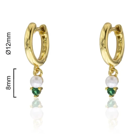 Pendientes Algecor Mujer Plata Baño Oro, Perla y Circonita Verde CPA0295-DO-VE