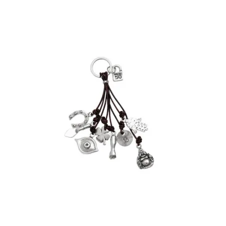 Llavero UNOde50 Amuleto Mujer Cuero Marrón y Baño Plata LLA0124MTX