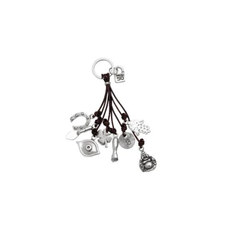 Llavero UNOde50 Amuleto Mujer Cuero Marrón y Baño Plata LLA0124MTX