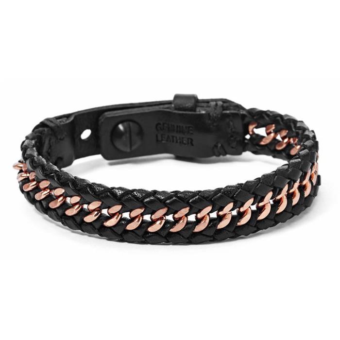 Pulsera Fossil Mujer Cuero Negro Trenzado y Acero Inoxidable Rosado JF01678791
