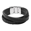 Pulsera Fossil Vintage Casual Hombre Cuero Negro y Acero Inoxidable JF02079040