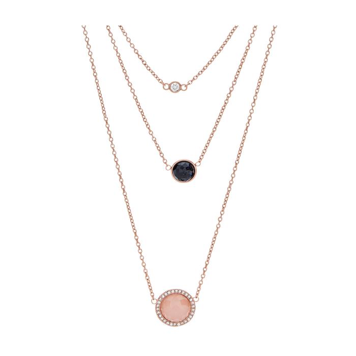 Triple Gargantilla Fossil Acero Inoxidable Baño Rosado y Circonitas Multicolor JF02512791