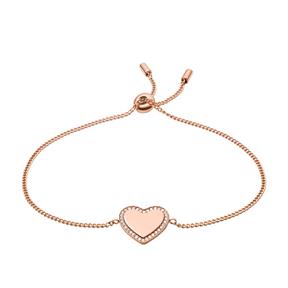 Pulsera Fossil Lane Be Mine Mujer Corazón Acero Inoxidable Rosado y Circonitas JF03361791