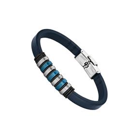 Pulsera Lotus Style Urban Hombre Piel Azul y Acero Inoxidable LS1827-2/2