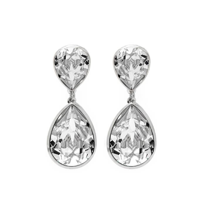 Pendientes Victoria Cruz Plata Baño Rodio y Cristales Swarovski Blancos A3149-01T