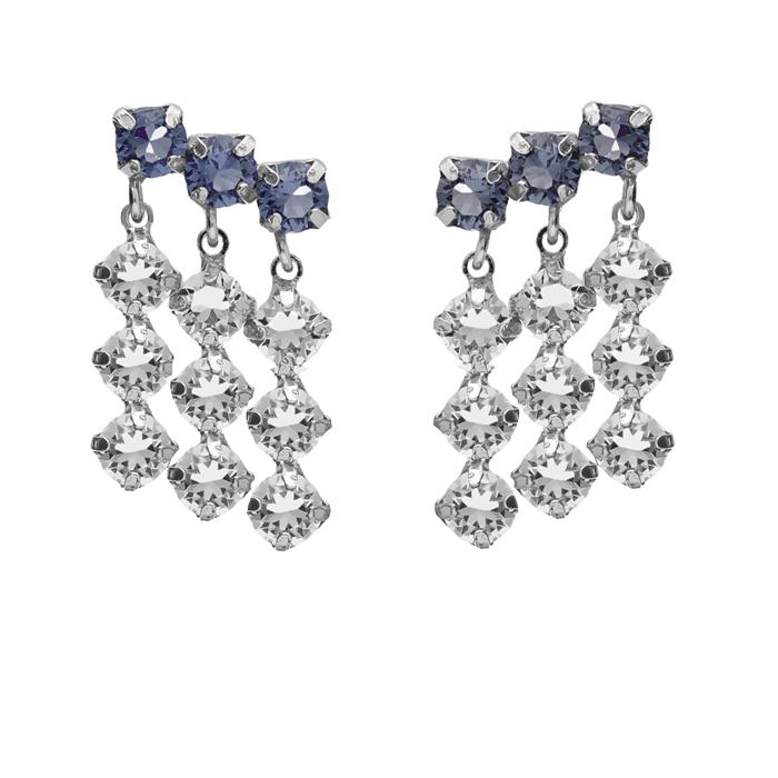 Pendientes Victoria Cruz Mujer Cascada Plata Baño Oro y Cristales Swarovski Azul y Blancos A4101-18HT