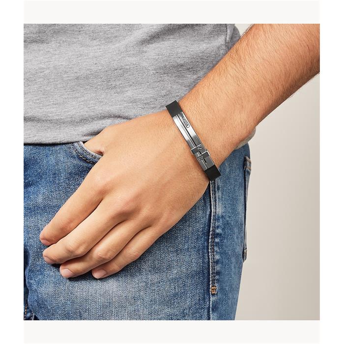 Pulsera Fossil Fahion Dress Hombre Cuero y Acero Inoxidable JF85096040