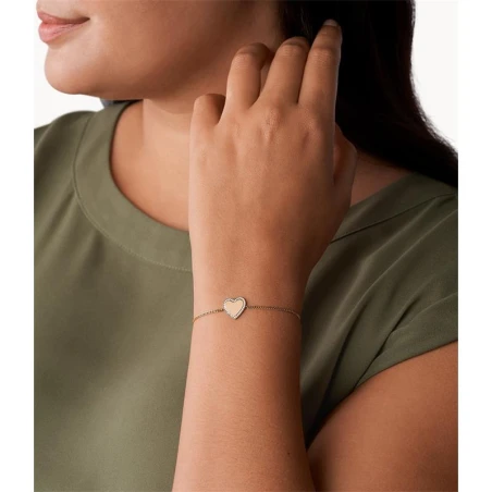 Pulsera Fossil Lane Be Mine Mujer Corazón Acero Inoxidable Rosado y Circonitas JF03361791