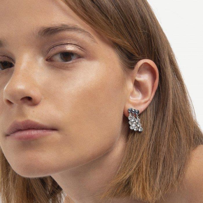 Pendientes Victoria Cruz Mujer Cascada Plata Baño Oro y Cristales Swarovski Azul y Blancos A4101-18HT