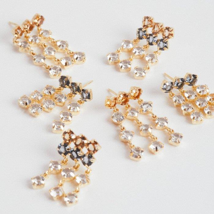 Pendientes Victoria Cruz Mujer Cascada Plata Baño Oro y Cristales Swarovski Azul y Blancos A4101-18HT